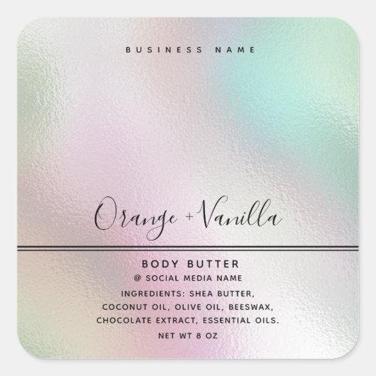 Eenvoudige moderne luxe typografie holografisch vierkante sticker (Voorkant)