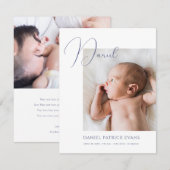 Eenvoudige moderne maatjongen of meisjesfotogeboor aankondiging (Voorkant / Achterkant)