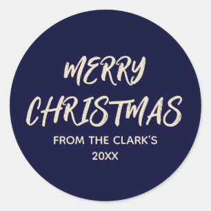 Eenvoudige moderne marine blauw vrolijke kerst ronde sticker