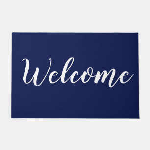 Eenvoudige Moderne Marine Blauwe Script Typografie Deurmat
