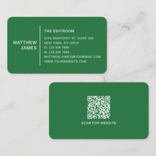 Eenvoudige Moderne Minimaal Matte Groene QR Code Visitekaartje