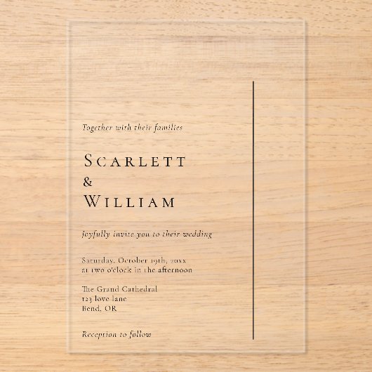 Eenvoudige moderne minimale bruiloft acryl uitnodigingen (Voorkant)