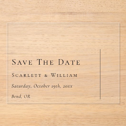 Eenvoudige moderne minimale bruiloft flat Save the Acryl Uitnodigingen (Voorkant)