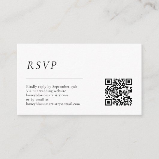 Eenvoudige Moderne Minimale Bruiloft QR Code RSVP Informatiekaartje (Voorkant)