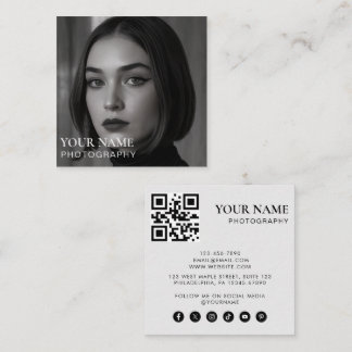 Eenvoudige Moderne Minimale Foto QR Code Sociale M Vierkante Visitekaartje