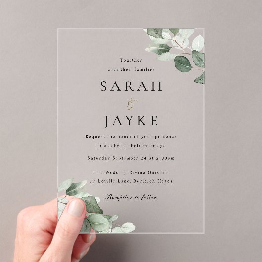 Eenvoudige moderne minimale groene blad bruiloft acryl uitnodigingen (Insitu (Draagbaar))