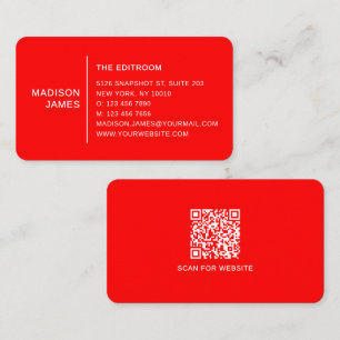 Eenvoudige Moderne Minimale Rode Witte QR-code Visitekaartje