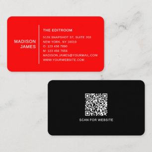 Eenvoudige Moderne Minimale Rode Zwarte Witte QR-c Visitekaartje