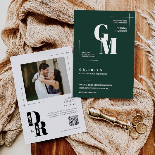 Eenvoudige Moderne Minimale Smaragd Groene QR Code Kaart