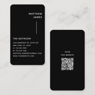 Eenvoudige Moderne Minimale Zwarte Witte QR-code Visitekaartje
