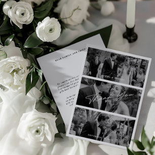 Eenvoudige moderne minimalistische 3 foto bruiloft bedankkaart