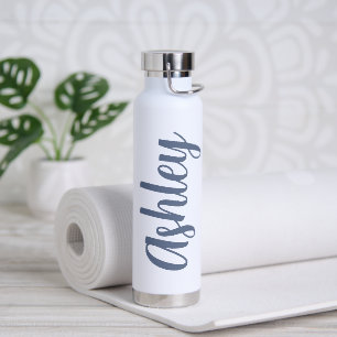Eenvoudige Moderne Minimalistische Blauwe Monogram Waterfles