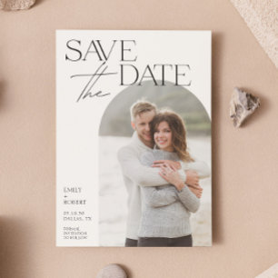 Eenvoudige moderne minimalistische boog foto bruil save the date