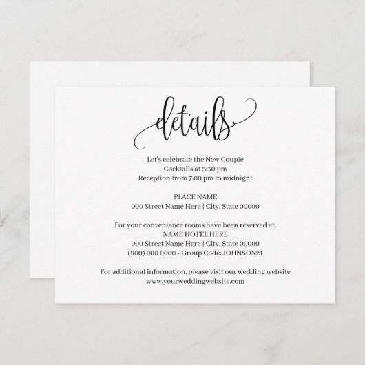 Eenvoudige moderne minimalistische bruiloft invoeg kaart (Voorkant / Achterkant)