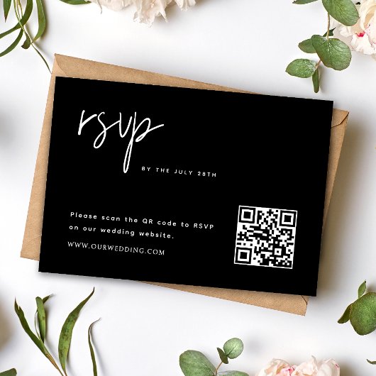 Eenvoudige moderne minimalistische bruiloft QR-cod RSVP Kaartje