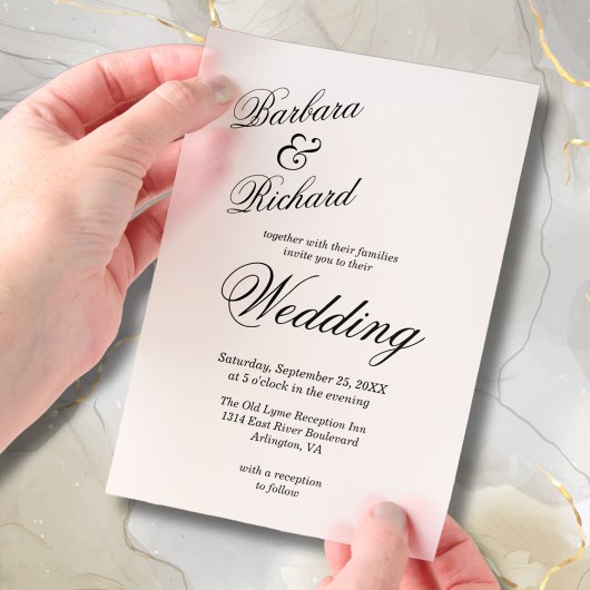 Eenvoudige moderne minimalistische elegante Hoesje Vellum Uitnodigingen