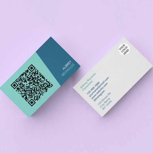 Eenvoudige moderne minimalistische QR-code blauw g Visitekaartje