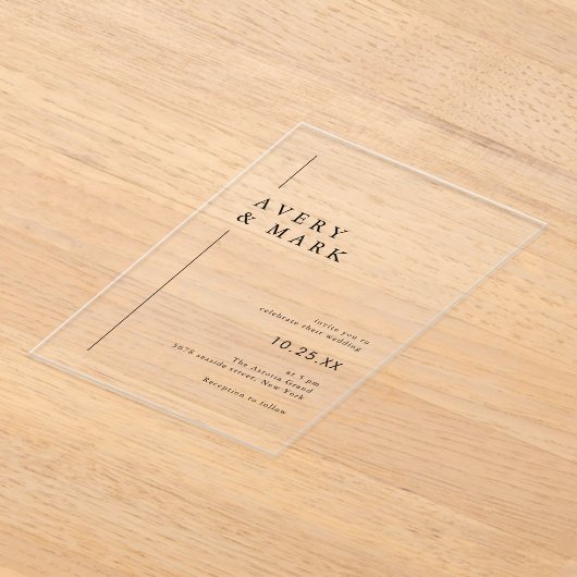 Eenvoudige moderne minimalistische transparante br acryl uitnodigingen (Laagn)