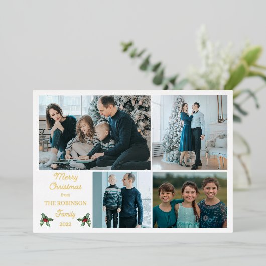 Eenvoudige moderne minimalistische vrolijk kerstfe folie feestdagenkaart (Staand Voorkant)