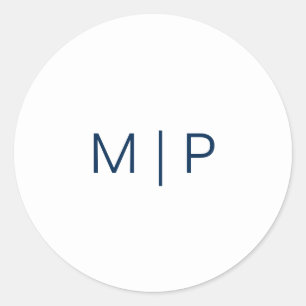 Eenvoudige Moderne Navy Blauwe Monogram Huwelijk Ronde Sticker