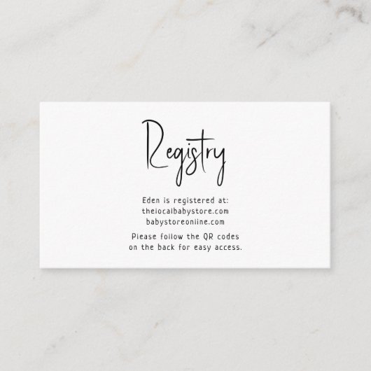 Eenvoudige moderne Neutral Baby Registry QR-codes Informatiekaartje (Voorkant)