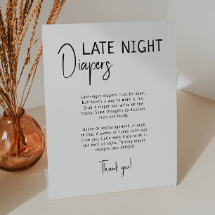 Eenvoudige moderne neutrale late night luiers reclamebord met voetstuk