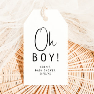 Eenvoudige moderne neutrale Oh Boy! Baby Shower Cadeaulabel