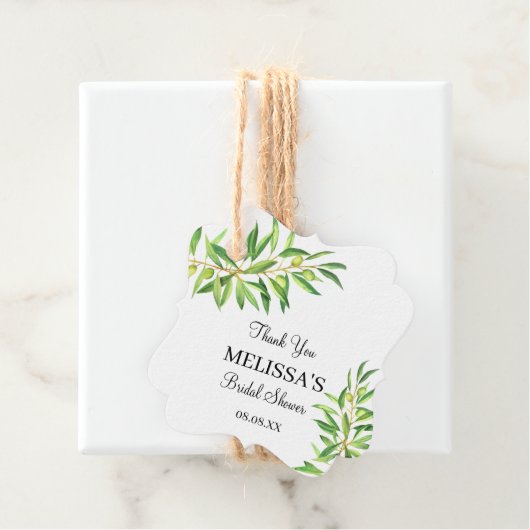 Eenvoudige moderne olijftak groen dank u bedankjes labels (In situ)