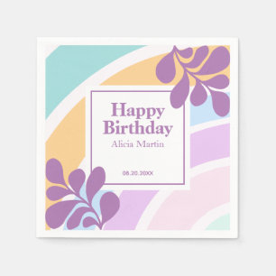 Eenvoudige moderne pastel regenboog blad verjaarda servet