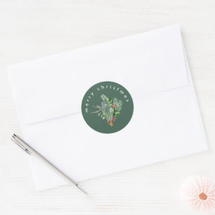 Eenvoudige Moderne Prettig Kerstfeest Groene Envel Ronde Sticker