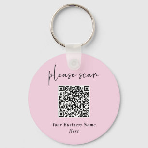 Eenvoudige Moderne QR-code met bedrijfsnaam Roze Sleutelhanger