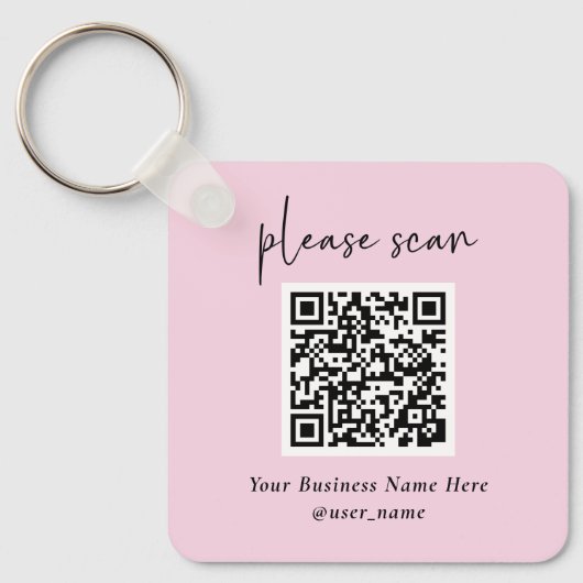 Eenvoudige Moderne QR-code met Logo Terug | Blush  Sleutelhanger (Voorkant)