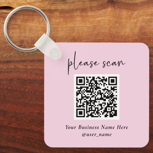 Eenvoudige Moderne QR-code met Logo Terug | Blush  Sleutelhanger (Voorkant)
