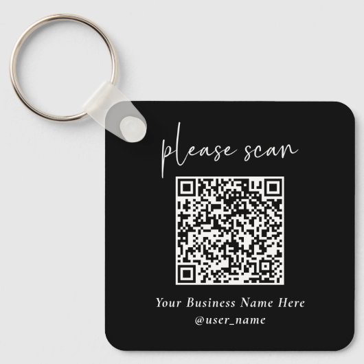 Eenvoudige Moderne QR-code met Logo Terug | Zwart Sleutelhanger (Voorkant)