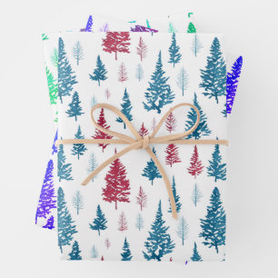 Eenvoudige Moderne Rode En Groene Boom Winter Aqua Inpakpapier Vel