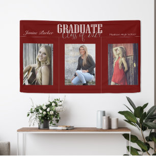 Eenvoudige moderne rode foto afstudeerfeestbanner spandoek