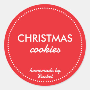 Eenvoudige moderne rode zelfgemaakte kerstkoekjes ronde sticker