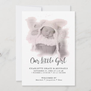 Eenvoudige moderne roze babymeisje Foto aankondigi Save The Date