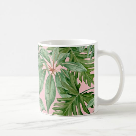 Eenvoudige moderne roze palmblad tropische bloemen koffiemok (Rechts)