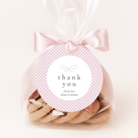 Eenvoudige Moderne Roze Plaid Bow Bedankjes Labels