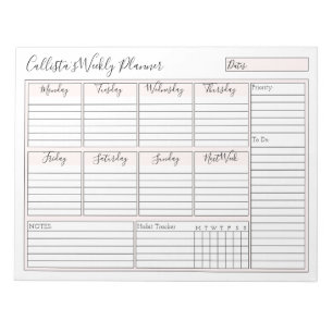 Eenvoudige, moderne, roze, Wekelijkse aangepaste p Notitieblok