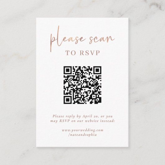 Eenvoudige moderne RSVP met QR-code | Faux Roos Go Informatiekaartje (Voorkant)