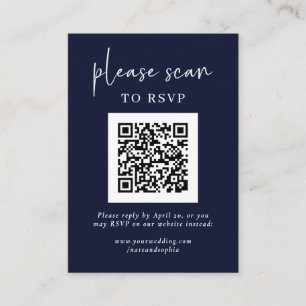 Eenvoudige moderne RSVP met QR-code Navy Blue Informatiekaartje