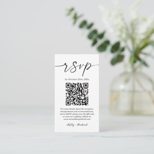Eenvoudige moderne RSVP Online QR Code Informatiekaartje (Staand voorkant)