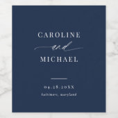 Eenvoudige moderne Script Names Navy Wedding Wine Wijn Etiket (Enkel label)