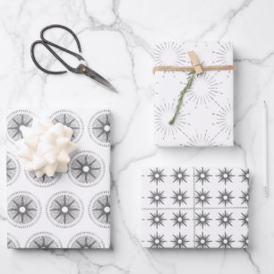Eenvoudige, moderne Silver Starburst Kerstmis Inpakpapier Vel