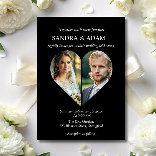 Eenvoudige Moderne Stijlvolle hart Foto chique bru Kaart