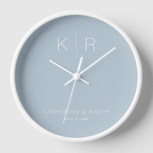 Eenvoudige Moderne Stofblauwe Monogram Trouwklok