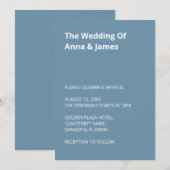 Eenvoudige Moderne Stofblauwe Trouw Uitnodiging (Voorkant / Achterkant)