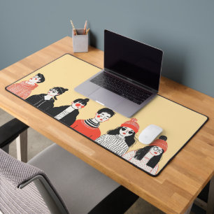 Eenvoudige moderne tekening van coole jonge mensen bureaumat